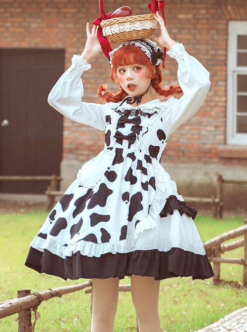 Creamy Cookies Series JSK Milk Cow Printing Sweet Lolita Sling Dress