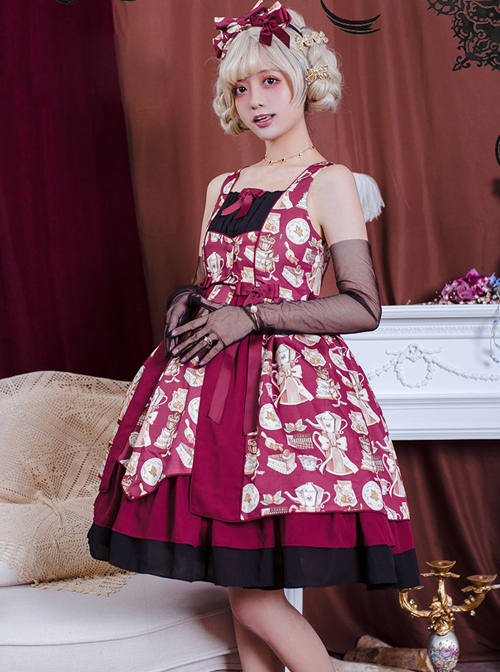 Roast Coffee Series JSK Printing Sweet Lolita Sling Dress