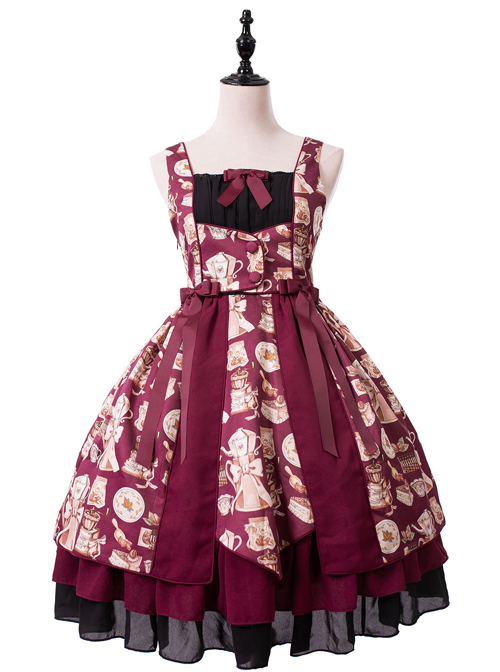 Roast Coffee Series JSK Printing Sweet Lolita Sling Dress