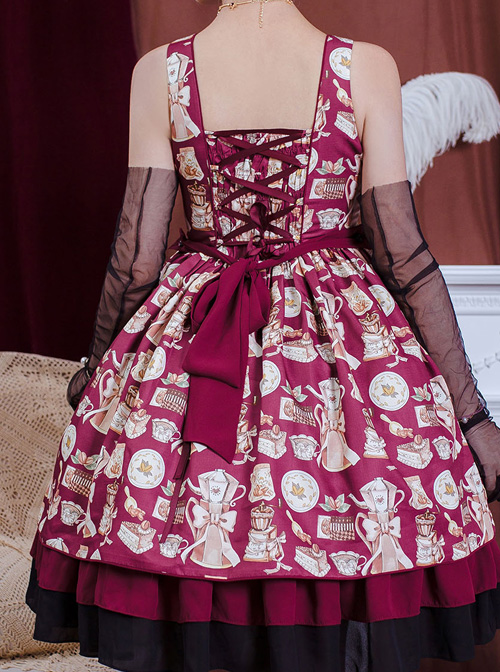 Roast Coffee Series JSK Printing Sweet Lolita Sling Dress