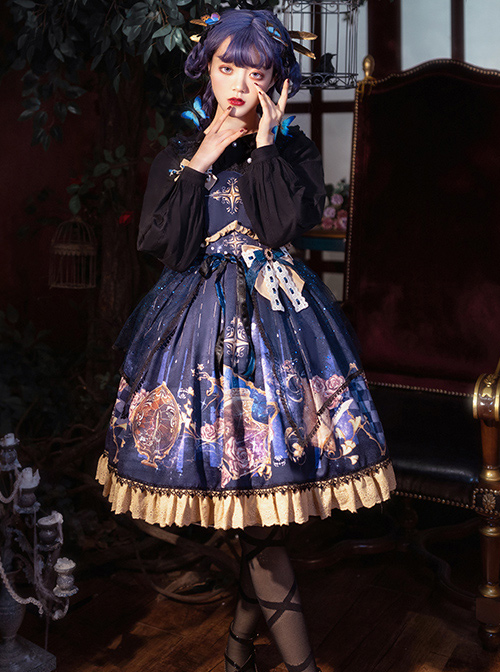Immortal Bottle Series JSK Retro Printing Classic Lolita Sling Dress