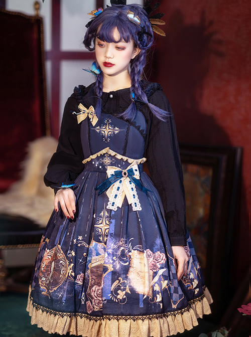 Immortal Bottle Series JSK Retro Printing Classic Lolita Sling Dress