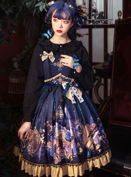 Immortal Bottle Series JSK Retro Printing Classic Lolita Sling Dress