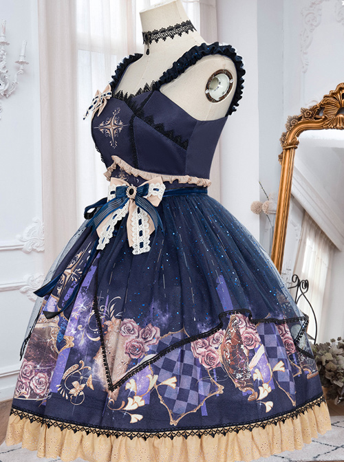 Immortal Bottle Series JSK Retro Printing Classic Lolita Sling Dress