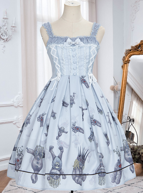 Gloomy Doll Series JSK Gothic Lolita Light Blue Sling Dress