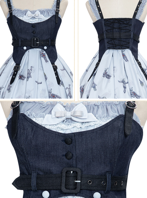 Gloomy Doll Series JSK Gothic Lolita Light Blue Sling Dress