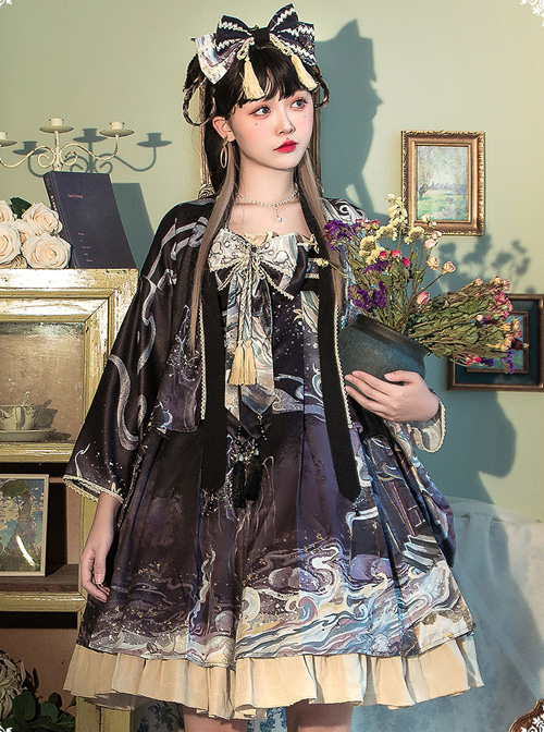 Romantic Dream In Garden Series Retro Chinese Style Printing Classic Lolita Dress