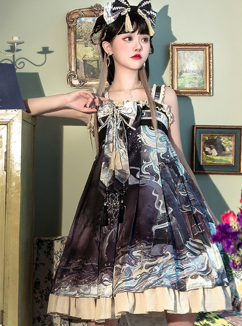 Romantic Dream In Garden Series Retro Chinese Style Printing Classic Lolita Dress