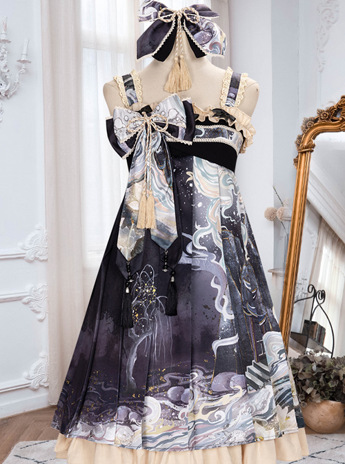 Romantic Dream In Garden Series Retro Chinese Style Printing Classic Lolita Dress