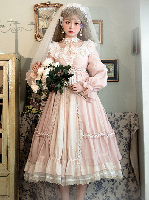 Diana Series Pink OP Elegant Palace Style Classic Lolita Long Sleeve Long Dress