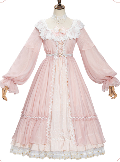 Diana Series Pink OP Elegant Palace Style Classic Lolita Long Sleeve Long Dress