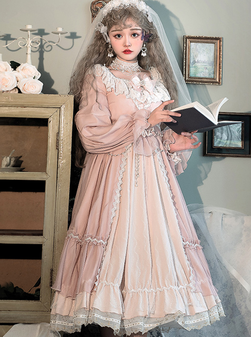 Diana Series Pink OP Elegant Palace Style Classic Lolita Long Sleeve Long Dress