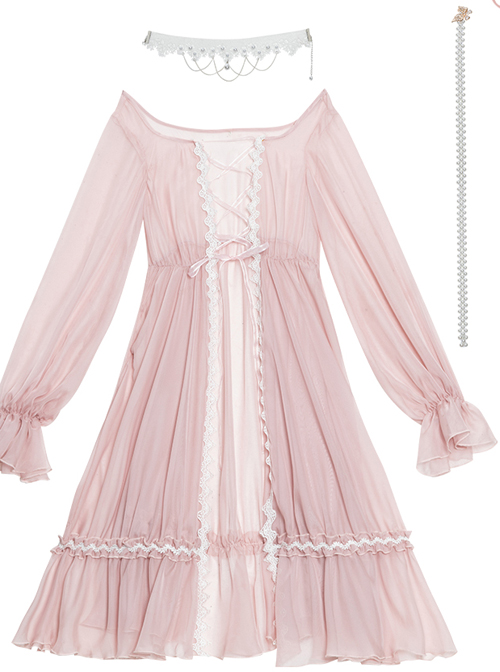 Diana Series Pink OP Elegant Palace Style Classic Lolita Long Sleeve Long Dress