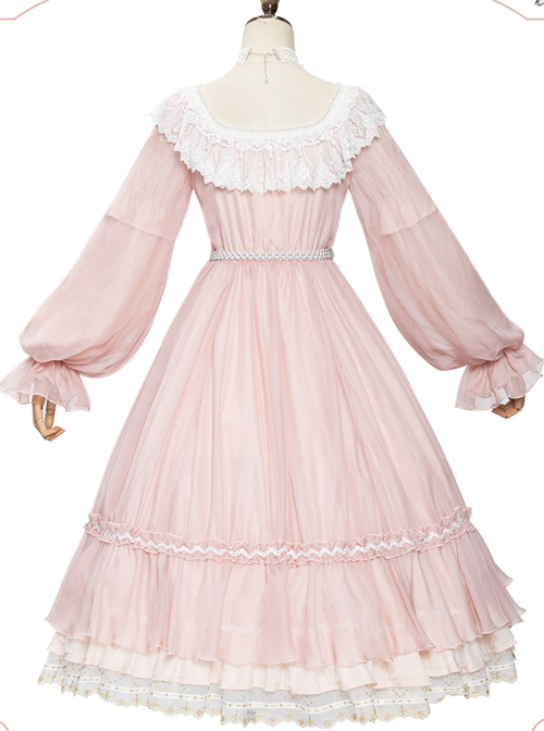 Diana Series Pink OP Elegant Palace Style Classic Lolita Long Sleeve Long Dress