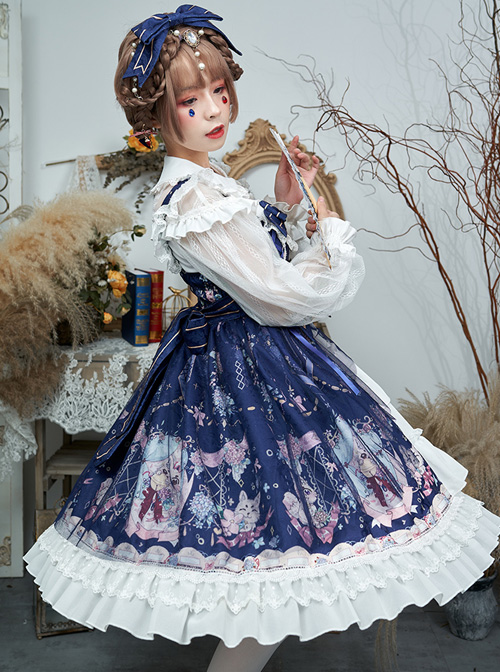 Fox Hydrangea Series Printing JSK Sweet Lolita Sling Dress