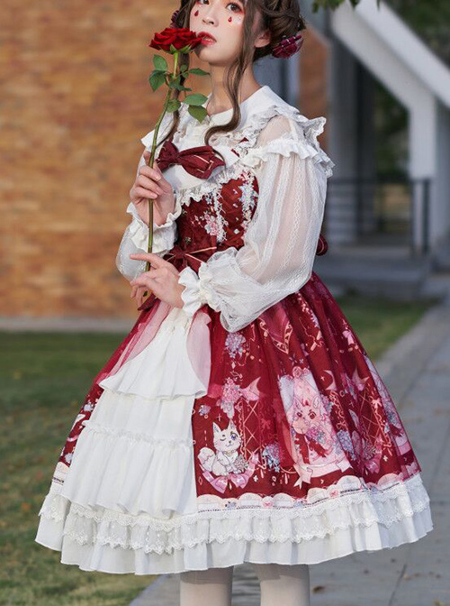 Fox Hydrangea Series Printing JSK Sweet Lolita Sling Dress