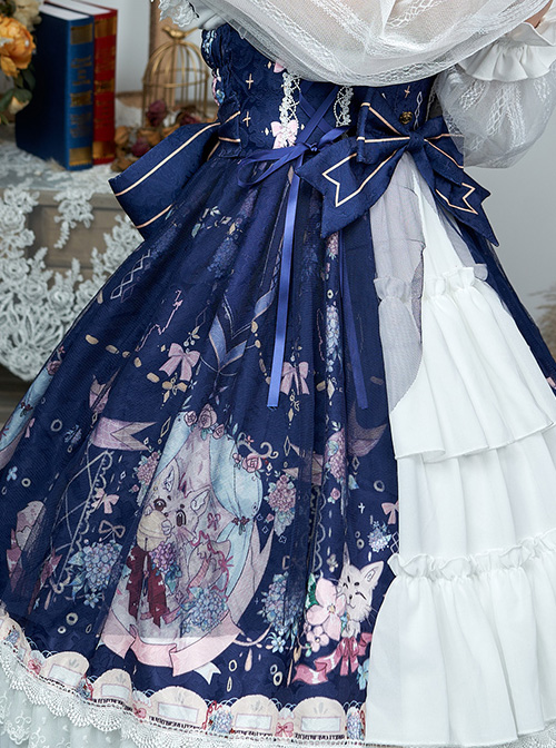 Fox Hydrangea Series Printing JSK Sweet Lolita Sling Dress