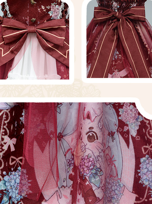 Fox Hydrangea Series Printing JSK Sweet Lolita Sling Dress
