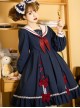 Star Falling Series OP Navy Blue Sweet Lolita Navy Collar Long Sleeve Dress