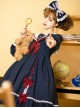 Star Falling Series OP Navy Blue Sweet Lolita Navy Collar Long Sleeve Dress