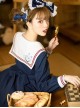 Star Falling Series OP Navy Blue Sweet Lolita Navy Collar Long Sleeve Dress