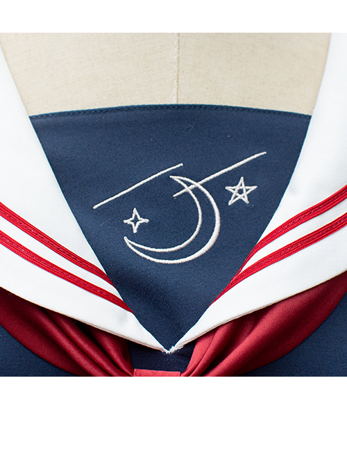 Star Falling Series OP Navy Blue Sweet Lolita Navy Collar Long Sleeve Dress