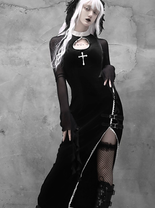 Gothic Embroidery Sexy Long Style Velvet Slim Dress