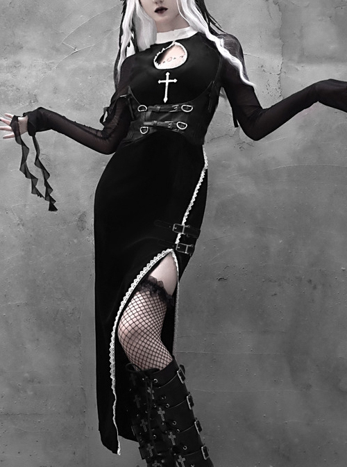 Gothic Embroidery Sexy Long Style Velvet Slim Dress