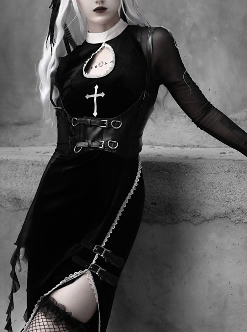 Gothic Embroidery Sexy Long Style Velvet Slim Dress