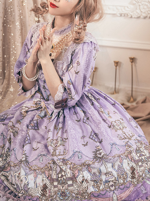 Swan Wedding Series OP Purple Classic Lolita Half Sleeve Dress