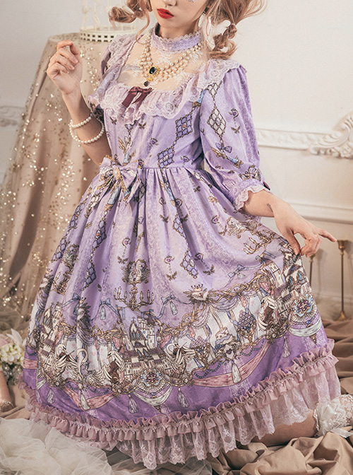 Swan Wedding Series OP Purple Classic Lolita Half Sleeve Dress