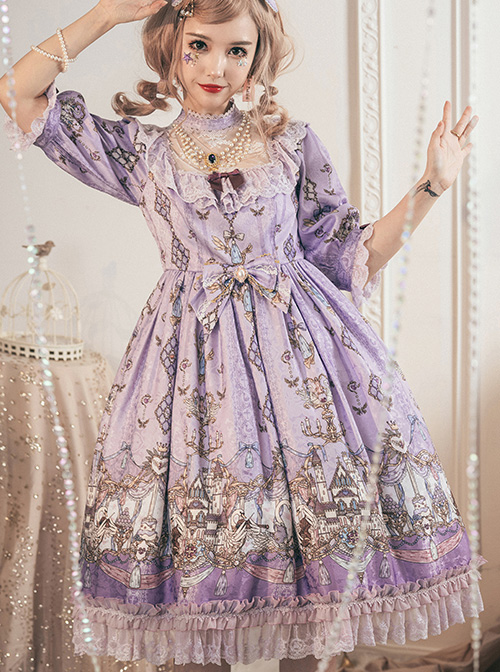 Swan Wedding Series OP Purple Classic Lolita Half Sleeve Dress