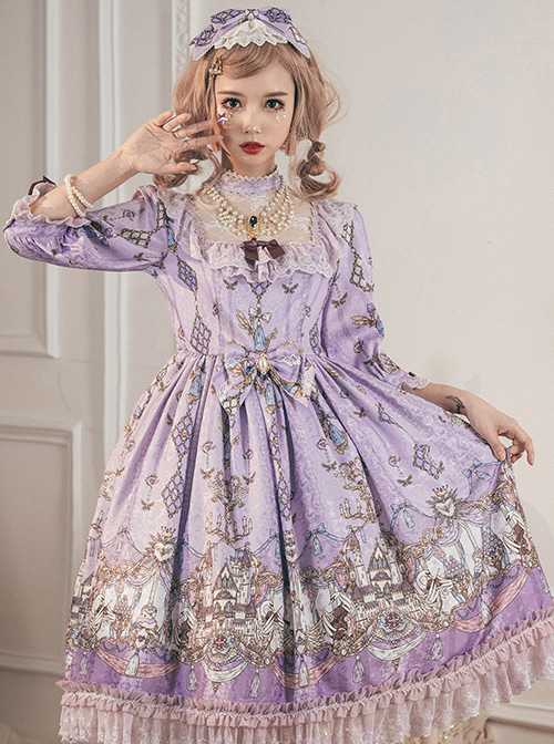 Swan Wedding Series OP Purple Classic Lolita Half Sleeve Dress