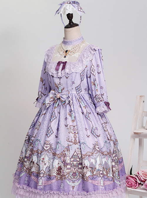 Swan Wedding Series OP Purple Classic Lolita Half Sleeve Dress