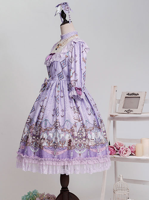 Swan Wedding Series OP Purple Classic Lolita Half Sleeve Dress