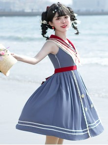 Blue Poetry Series Sailor Collar School Lolita Blue Sleeveless Dress