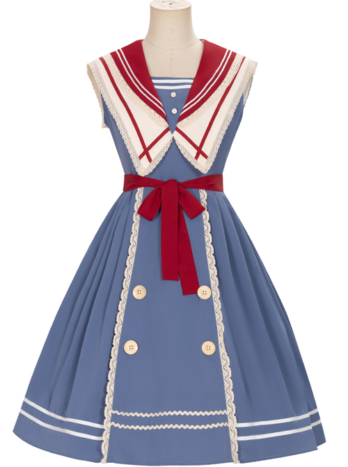 Blue Poetry Series Sailor Collar School Lolita Blue Sleeveless Dress