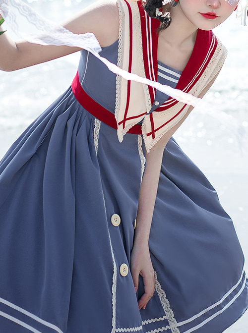 Blue Poetry Series Sailor Collar School Lolita Blue Sleeveless Dress