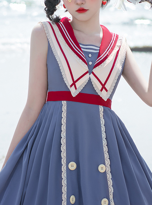 Blue Poetry Series Sailor Collar School Lolita Blue Sleeveless Dress
