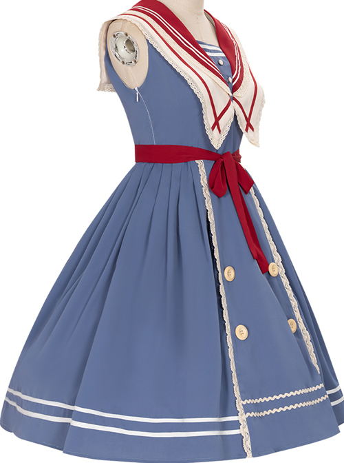 Blue Poetry Series Sailor Collar School Lolita Blue Sleeveless Dress