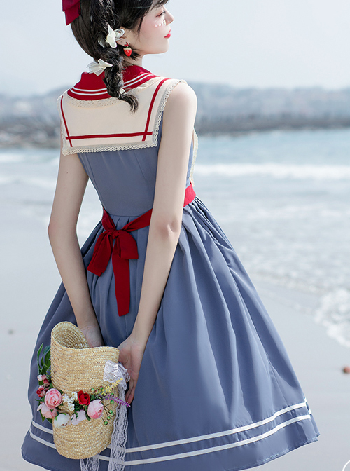 Blue Poetry Series Sailor Collar School Lolita Blue Sleeveless Dress