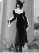 White Lace Black Velour Medieval Gothic Long Style Fishtail Dress