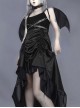 Gothic Black Chiffon Shirt And PU Satin Drawstring Sling Dress Two-piece