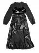 Gothic Black Chiffon Shirt And PU Satin Drawstring Sling Dress Two-piece