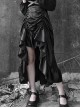 Gothic Black Chiffon Shirt And PU Satin Drawstring Sling Dress Two-piece