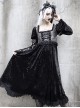 Gothic Jacquard Black Velour Long Sleeve Puff Sleeve Dress