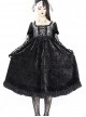 Gothic Jacquard Black Velour Long Sleeve Puff Sleeve Dress