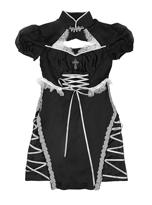 Darkness Feast Series Lace Straps Black Sexy Improved Cheongsam Gothic Dress