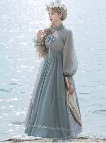 Gray Blue Chiffon Elegant JSK Classic Lolita High Waist Long Style Dress