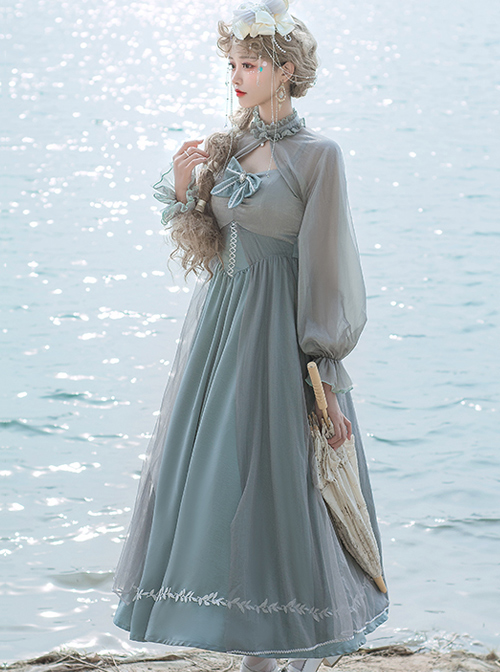 Gray Blue Chiffon Elegant JSK Classic Lolita High Waist Long Style Dress